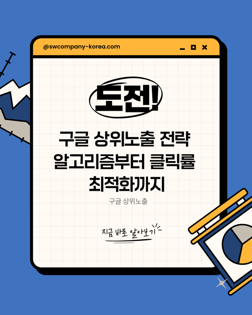 구글 상위노출 전략을 설명하는 배너 이미지 – 알고리즘 분석부터 클릭률 최적화까지 핵심 흐름 안내